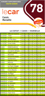 Schedule line 78 Cassis - Marseille 2023