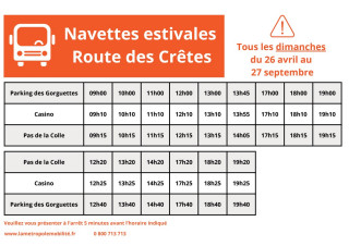 Horaires navette estivale Route des Crêtes
