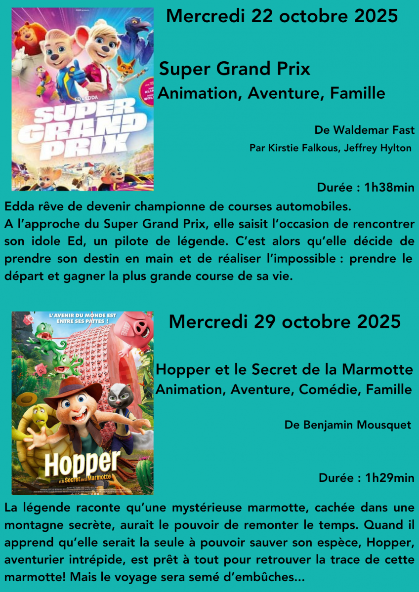 Cinéma goûter pour les enfants à Cassis 22 et 29 octobre 2025