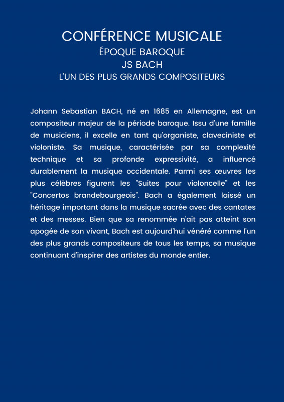 Conférence musicale : L'époque baroque JS Bach à Cassis le 04 juin 2024