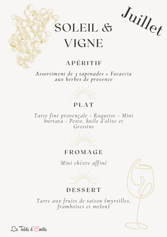 Menu - Entre Soleil et Vignes : Visite et dîner dans les vignes