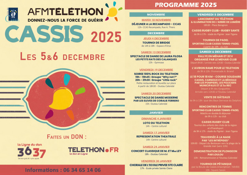 Programme du Téléthon à Cassis 2025